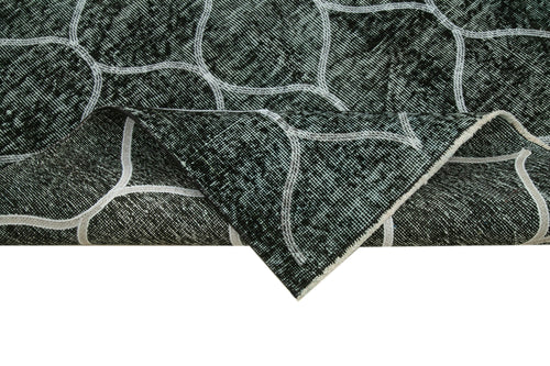 Geometric Carpet Black Geometric Cotton Wool Handmade Area Rug 4'9'' x 12'8''