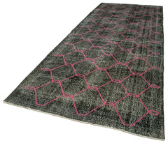 Geometric Carpet Black Geometric Cotton Wool Handmade Area Rug 5'1'' x 13'9''