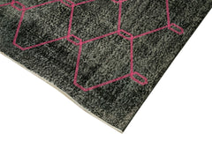 Geometric Carpet Black Geometric Cotton Wool Handmade Area Rug 5'1'' x 13'9''