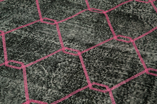 Geometric Carpet Black Geometric Cotton Wool Handmade Area Rug 5'1'' x 13'9''