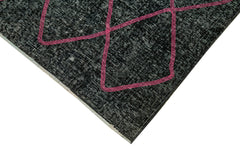 Geometric Carpet Black Geometric Cotton Wool Handmade Area Rug 4'10'' x 11'7''