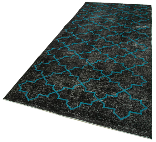 Geometric Carpet Black Geometric Cotton Wool Handmade Area Rug 4'9'' x 12'4''