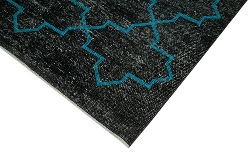 Geometric Carpet Black Geometric Cotton Wool Handmade Area Rug 4'9'' x 12'4''