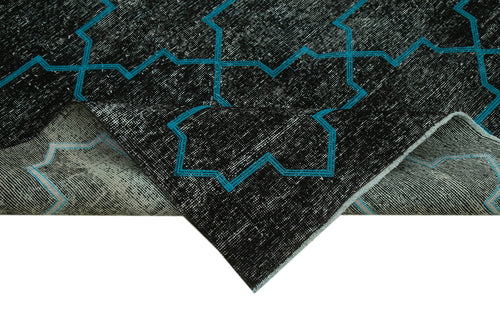 Geometric Carpet Black Geometric Cotton Wool Handmade Area Rug 4'9'' x 12'4''