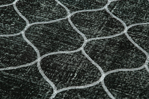 Geometric Carpet Black Geometric Cotton Wool Handmade Area Rug 4'8'' x 11'11''