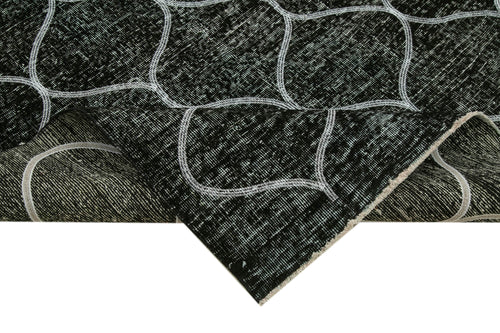 Geometric Carpet Black Geometric Cotton Wool Handmade Area Rug 4'8'' x 11'11''