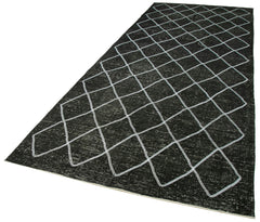 Geometric Carpet Black Geometric Cotton Wool Handmade Area Rug 4'9'' x 12'3''
