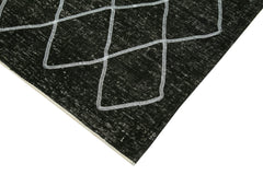 Geometric Carpet Black Geometric Cotton Wool Handmade Area Rug 4'9'' x 12'3''