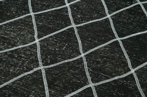 Geometric Carpet Black Geometric Cotton Wool Handmade Area Rug 4'9'' x 12'3''