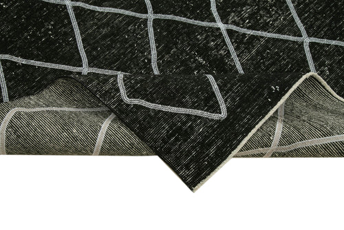 Geometric Carpet Black Geometric Cotton Wool Handmade Area Rug 4'9'' x 12'3''