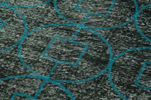 Geometric Carpet Black Geometric Cotton Wool Handmade Area Rug 4'7'' x 12'3''