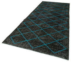 Geometric Carpet Black Geometric Cotton Wool Handmade Area Rug 4'8'' x 12'3''