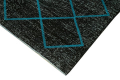 Geometric Carpet Black Geometric Cotton Wool Handmade Area Rug 4'8'' x 12'3''