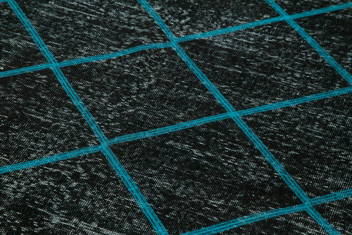 Geometric Carpet Black Geometric Cotton Wool Handmade Area Rug 4'8'' x 12'3''