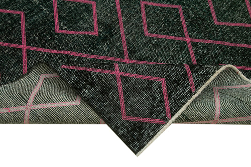 Geometric Carpet Black Geometric Cotton Wool Handmade Area Rug 4'10'' x 13'1''
