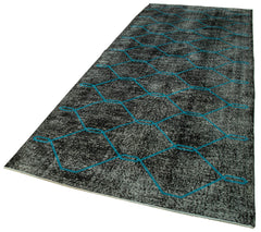 Geometric Carpet Black Geometric Cotton Wool Handmade Area Rug 4'9'' x 12'8''