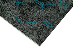 Geometric Carpet Black Geometric Cotton Wool Handmade Area Rug 4'9'' x 12'8''