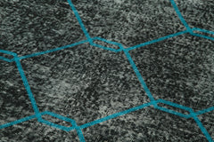 Geometric Carpet Black Geometric Cotton Wool Handmade Area Rug 4'9'' x 12'8''