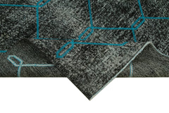 Geometric Carpet Black Geometric Cotton Wool Handmade Area Rug 4'9'' x 12'8''