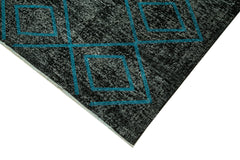 Geometric Carpet Black Geometric Cotton Wool Handmade Area Rug 4'9'' x 11'9''