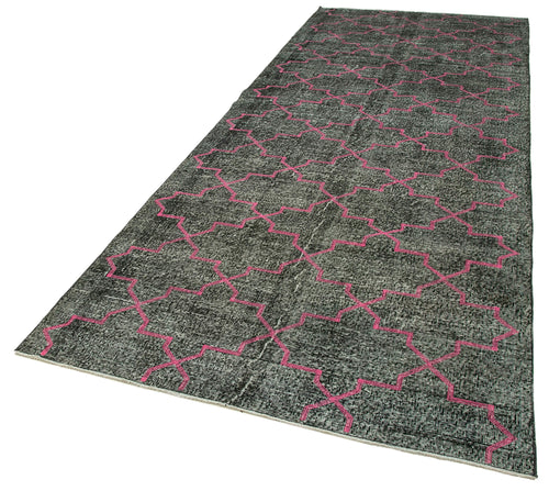 Geometric Carpet Black Geometric Cotton Wool Handmade Area Rug 4'9'' x 12'9''