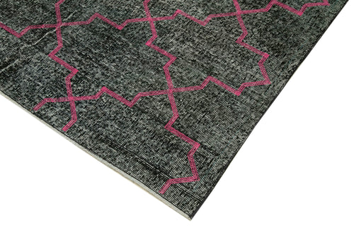 Geometric Carpet Black Geometric Cotton Wool Handmade Area Rug 4'9'' x 12'9''