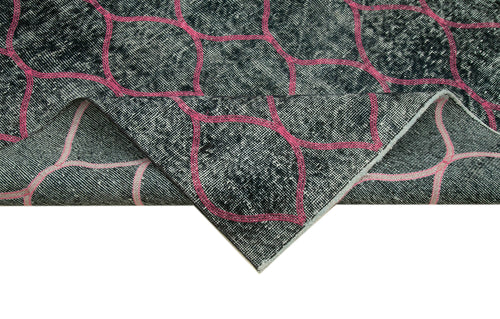 Geometric Carpet Black Geometric Cotton Wool Handmade Area Rug 4'9'' x 11'7''