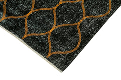 Geometric Carpet Black Geometric Cotton Wool Handmade Area Rug 4'9'' x 11'11''