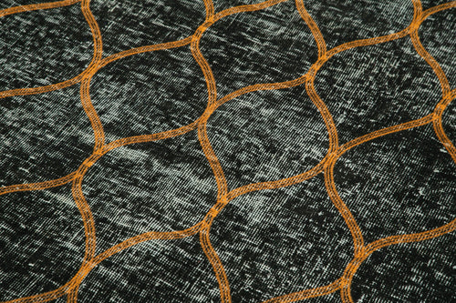 Geometric Carpet Black Geometric Cotton Wool Handmade Area Rug 4'9'' x 11'11''