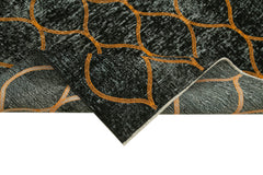 Geometric Carpet Black Geometric Cotton Wool Handmade Area Rug 4'9'' x 11'11''