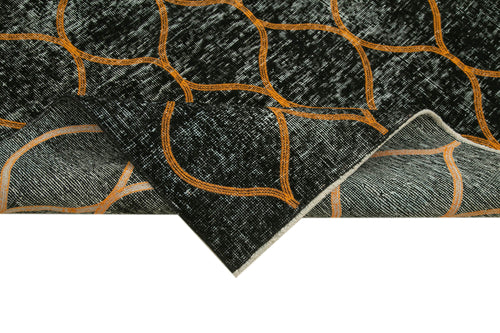 Geometric Carpet Black Geometric Cotton Wool Handmade Area Rug 4'9'' x 11'11''