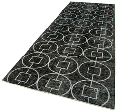 Geometric Carpet Black Geometric Cotton Wool Handmade Area Rug 4'6'' x 12'10''