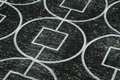 Geometric Carpet Black Geometric Cotton Wool Handmade Area Rug 4'6'' x 12'10''