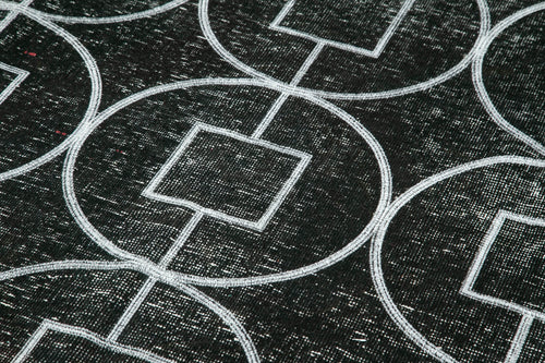 Geometric Carpet Black Geometric Cotton Wool Handmade Area Rug 4'6'' x 12'10''