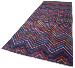 Geometric Carpet Purple Geometric Cotton Wool Handmade Area Rug 4'6'' x 12'4''