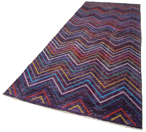 Geometric Carpet Purple Geometric Cotton Wool Handmade Area Rug 4'6'' x 12'4''