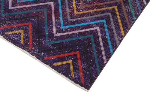 Geometric Carpet Purple Geometric Cotton Wool Handmade Area Rug 4'6'' x 12'4''