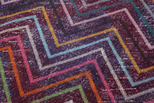 Geometric Carpet Purple Geometric Cotton Wool Handmade Area Rug 4'6'' x 12'4''