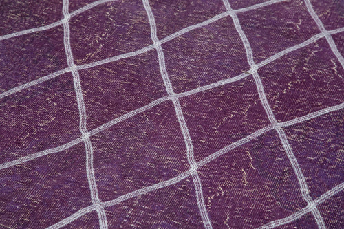 Geometric Carpet Purple Geometric Cotton Wool Handmade Area Rug 4'7'' x 12'10''