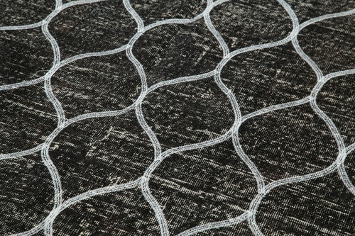 Geometric Carpet Black Geometric Cotton Wool Handmade Area Rug 4'9'' x 13'1''