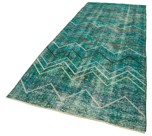 Geometric Carpet Turquoise Geometric Cotton Wool Handmade Area Rug 4'7'' x 12'1''