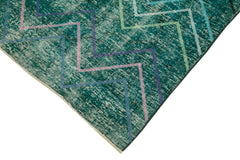 Geometric Carpet Turquoise Geometric Cotton Wool Handmade Area Rug 4'7'' x 12'1''