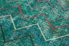 Geometric Carpet Turquoise Geometric Cotton Wool Handmade Area Rug 4'7'' x 12'1''