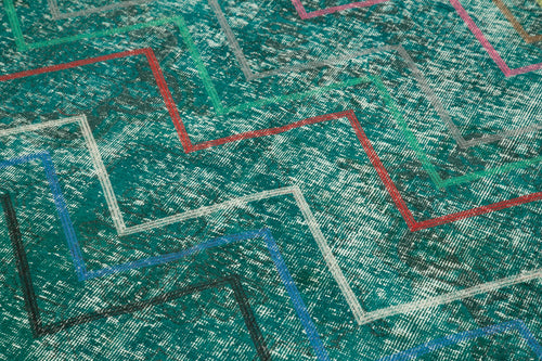 Geometric Carpet Turquoise Geometric Cotton Wool Handmade Area Rug 4'7'' x 12'1''