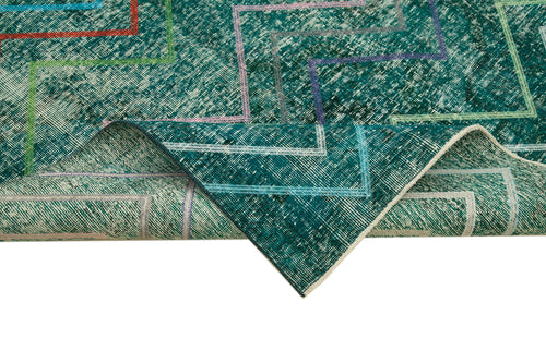 Geometric Carpet Turquoise Geometric Cotton Wool Handmade Area Rug 4'7'' x 12'1''