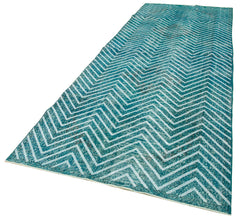 Geometric Carpet Turquoise Geometric Cotton Wool Handmade Area Rug 4'8'' x 13'1''