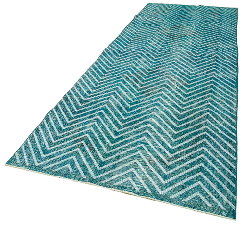 Geometric Carpet Turquoise Geometric Cotton Wool Handmade Area Rug 4'8'' x 13'1''