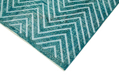 Geometric Carpet Turquoise Geometric Cotton Wool Handmade Area Rug 4'8'' x 13'1''