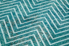 Geometric Carpet Turquoise Geometric Cotton Wool Handmade Area Rug 4'8'' x 13'1''
