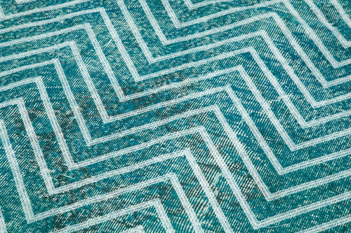 Geometric Carpet Turquoise Geometric Cotton Wool Handmade Area Rug 4'8'' x 13'1''